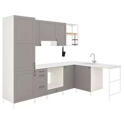 New ENHET Corner kitchen, white/grey frame