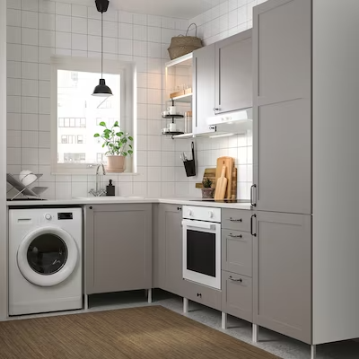 New ENHET Corner kitchen, white/grey frame