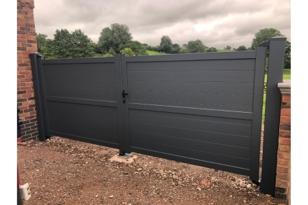 Dartmoor Double Swing Flat Top Driveway Gate with Horizontal Solid Infill 3500 x 2000mm Grey