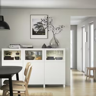 BESTÅ Storage combination with doors, white Lappviken/Sindvik white clear glass, 180x42x112 cm