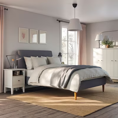 IDANÄS Upholstered bed frame, Gunnared dark grey, Standard Double