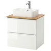 Wsh-stnd w countrtop 45x32 wsh-bsn, high-gloss white/bamboo Brogrund tap, 62x49x72 cm