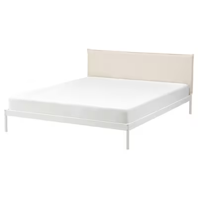 KLEPPSTAD Bed frame, white/Vissle beige, Standard Double