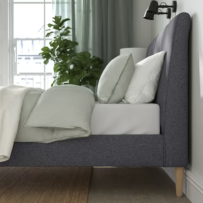 IDANÄS Upholstered bed frame, Gunnared dark grey, Standard Double