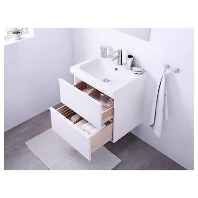 Wash-stand with 2 drawers, high-gloss white/Dalskär tap, 63x49x64 cm