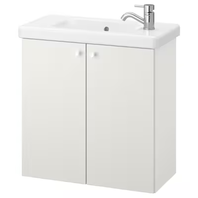 ENHET / TVÄLLEN Wash-basin cabinet with 2 doors, white/Pilkån tap, 64x33x65 cm