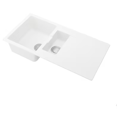 SINKSJÖN Inset sink 1 1/2 bowl, white quartz composite, 100x50 cm