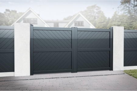 Cambridge Double Swing Flat Top Driveway Gate with Diagonal Solid Infill 4000 x 1600mm Grey