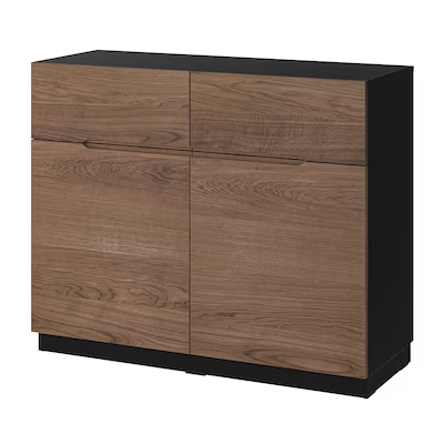 KLACKENÄS Sideboard, black/oak veneer brown stained, 120x97 cm