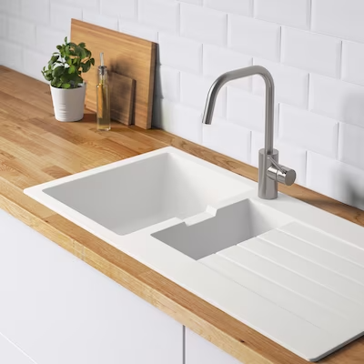 SINKSJÖN Inset sink 1 1/2 bowl, white quartz composite, 100x50 cm