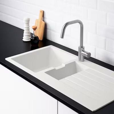 SINKSJÖN Inset sink 1 1/2 bowl, white quartz composite, 100x50 cm