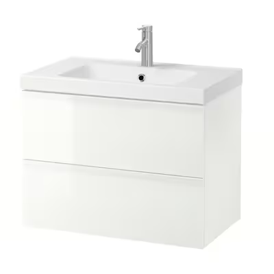 Wash-stand with 2 drawers, high-gloss white/Dalskär tap, 83x49x64 cm