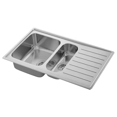 VATTUDALEN Inset sink, 1 ½ bowl w drainboard, stainless steel, 88x53 cm