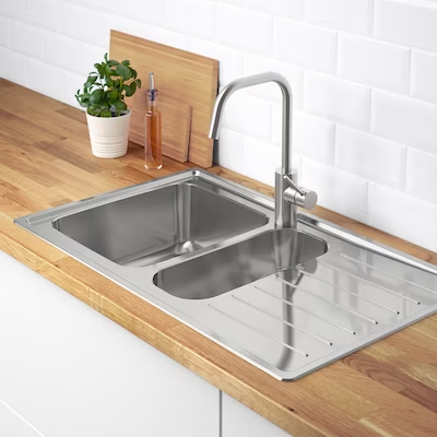 VATTUDALEN Inset sink, 1 ½ bowl w drainboard, stainless steel, 88x53 cm