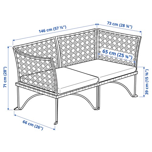 2-seat modular sofa, outdoor/indoor  146x73 cm