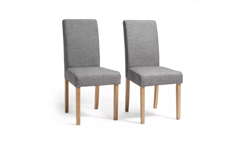 Argos Home Pair of Tweed Mid Back Dining Chairs - Grey