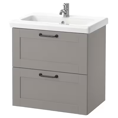 Wash-stand with 2 drawers, grey frame/grey Pilkån tap, 64x43x65 cm