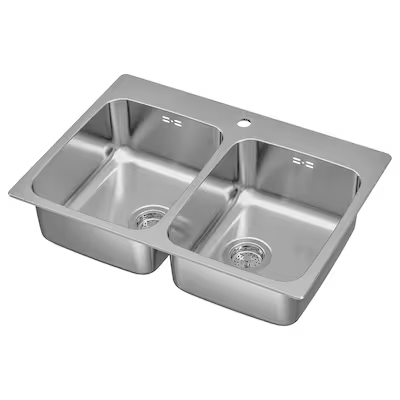 LÅNGUDDEN Inset sink, 2 bowls, stainless steel, 75x53 cm