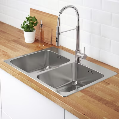 LÅNGUDDEN Inset sink, 2 bowls, stainless steel, 75x53 cm