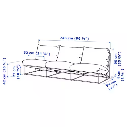 3-seat sofa, in/outdoor 245x94x90 cm