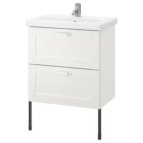 Wash-stand with 2 drawers, white frame/white Pilkån tap, 64x43x87 cm