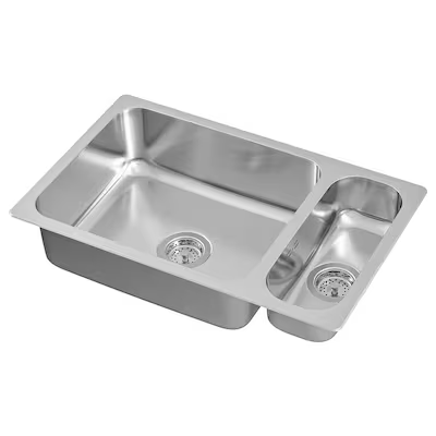 HILLESJÖN Inset sink 1 1/2 bowl, stainless steel, 75x46 cm