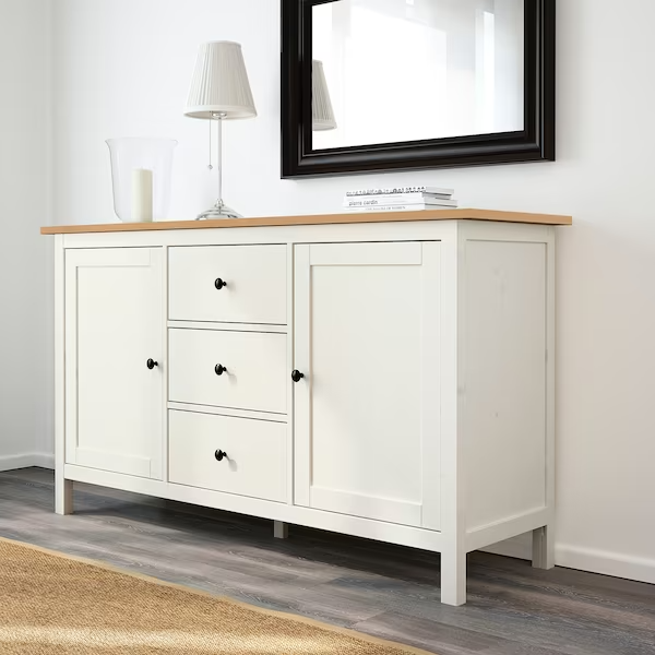 HEMNES Sideboard, white stain/light brown, 157x88 cm