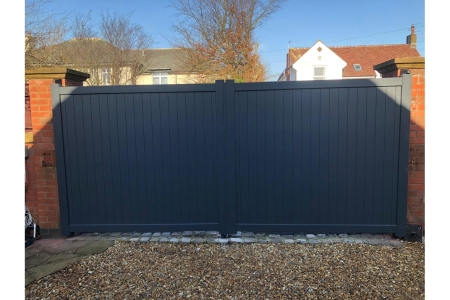 Canterbury Double Swing Flat Top Driveway Gate with Vertical Solid Infill 3750 x 1600mm Grey