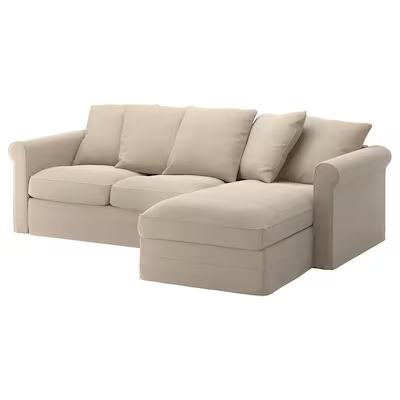 GRÖNLID 3-seat sofa with chaise longue, Sporda natural