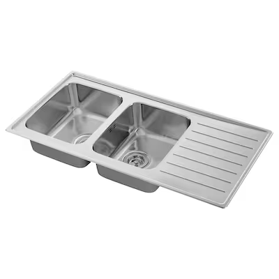 VATTUDALEN Inset sink, 2 bowls with drainboard, stainless steel, 110x53 cm