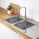 VATTUDALEN Inset sink, 2 bowls with drainboard, stainless steel, 110x53 cm