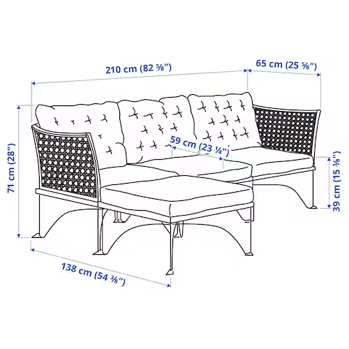 3-seat modular sofa, outdoor/indoor