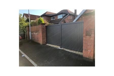 Canterbury Double Swing Flat Top Driveway Gate with Vertical Solid Infill 3750 x 1600mm Grey