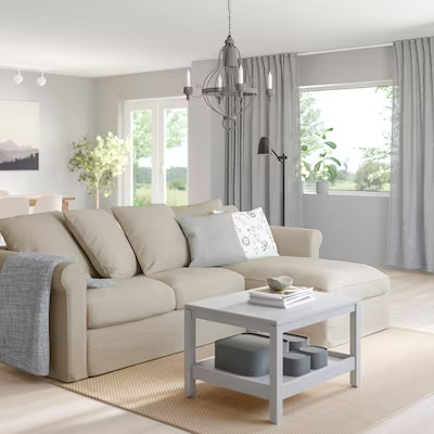 GRÖNLID 3-seat sofa with chaise longue, Sporda natural