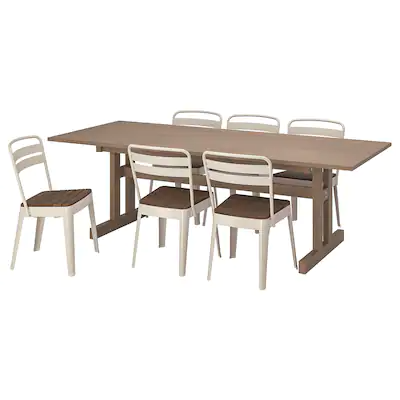 KLIMPFJÄLL / NORRMANSÖ Table and 6 chairs, grey-brown/beige acacia, 240x95 cm