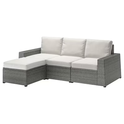 3-seat modular sofa, outdoor /indoor, with footstool dark grey