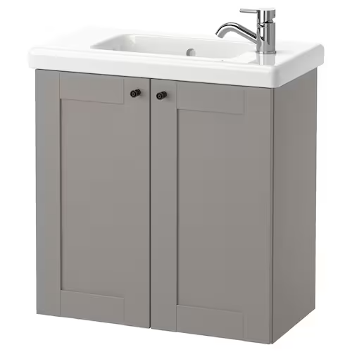 Wash-basin cabinet with 2 doors, grey frame/grey Pilkån tap, 64x33x65 cm