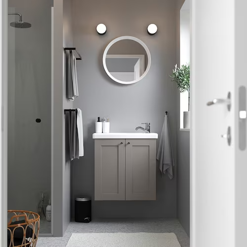 Wash-basin cabinet with 2 doors, grey frame/grey Pilkån tap, 64x33x65 cm