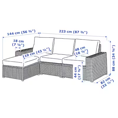 3-seat modular sofa, outdoor /indoor, with footstool dark grey