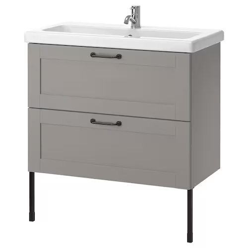 Wash-stand with 2 drawers, grey frame/grey Pilkån tap, 84x43x87 cm