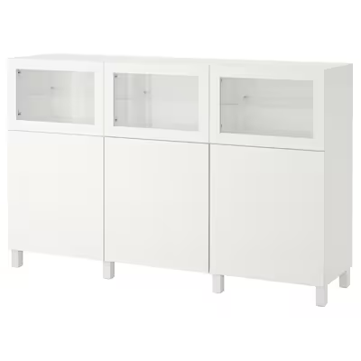 BESTÅ Storage combination with doors, white Lappviken/Sindvik white clear glass, 180x42x112 cm