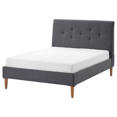 IDANÄS Upholstered bed frame, Gunnared dark grey, Standard Double