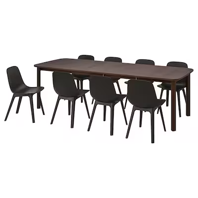 STRANDTORP / ODGER Table and 8 chairs, brown/anthracite, 150/205/260 cm