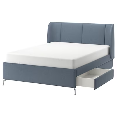 TUFJORD Upholstered storage bed, Gunnared blue, Standard Double