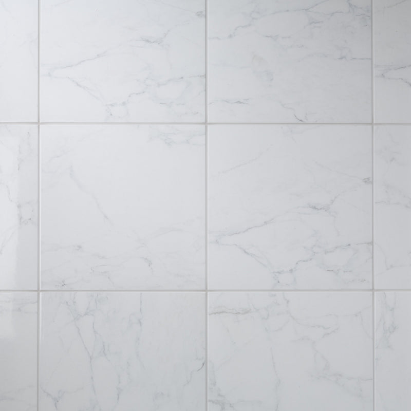 Elegance White Gloss Marble effect Ceramic Wall & floor Tile, Pack of 7, (L)600mm (W)300mm