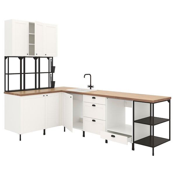Corner kitchen, anthracite/white frame + Hoover Appliances + Installation