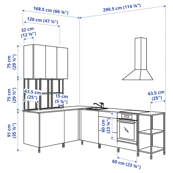 Corner kitchen, anthracite/white frame + Bosch Appliances + Installation