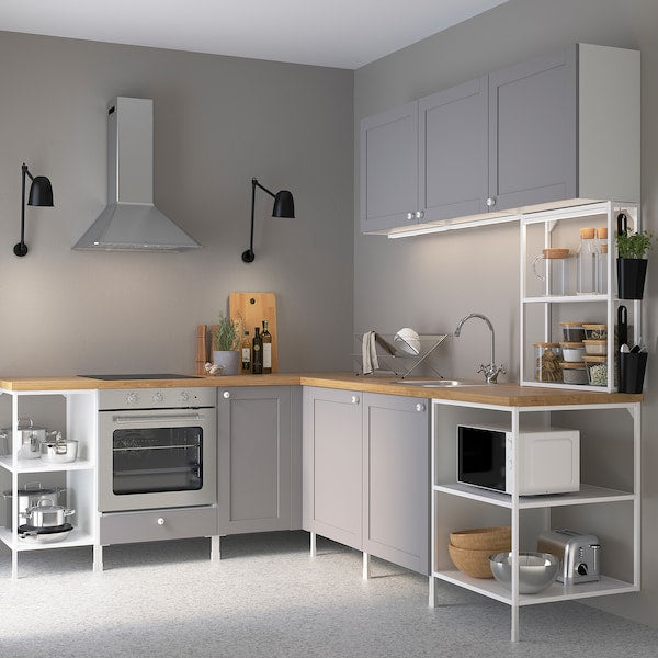 Corner kitchen, white/grey frame + Hoover Appliances +Installation