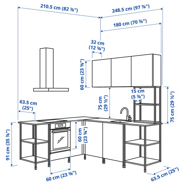 Corner kitchen, white/grey frame + Bosch Appliances + Installation