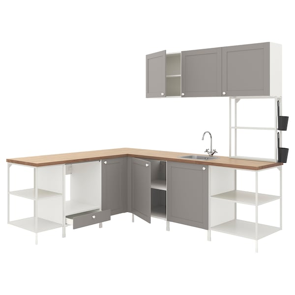 Corner kitchen, white/grey frame + Hoover Appliances +Installation